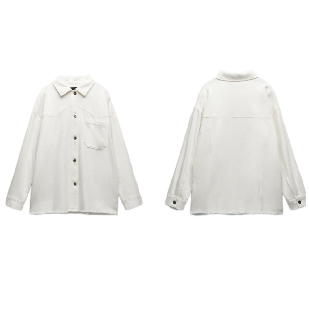 ZARA FRAYED HEM COTTON OVERSHIRT WHITE | 3002/344